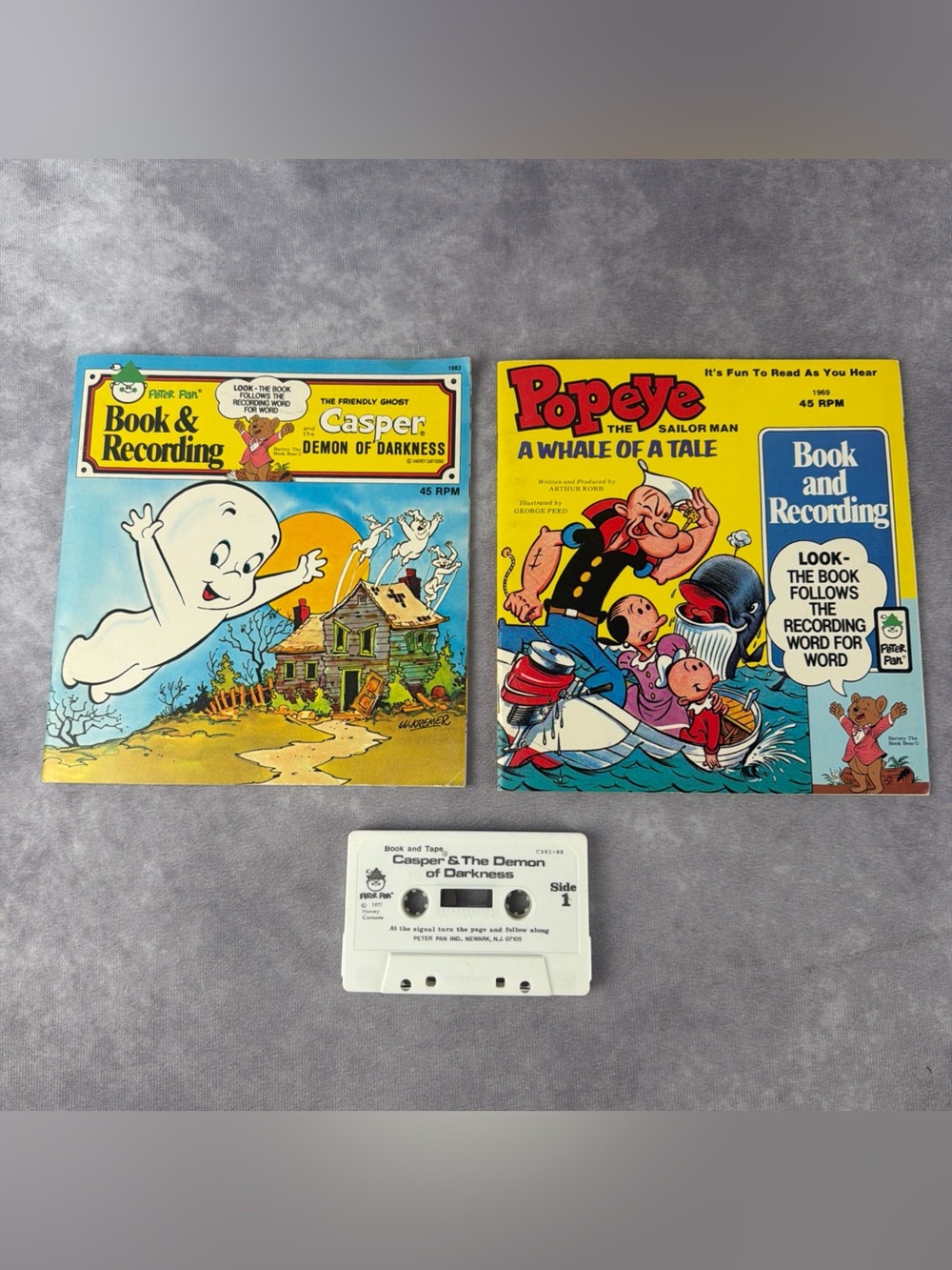 Vintage Casper the Friendly Ghost & Popeye The Sailor Man Kids Book & Tape Set